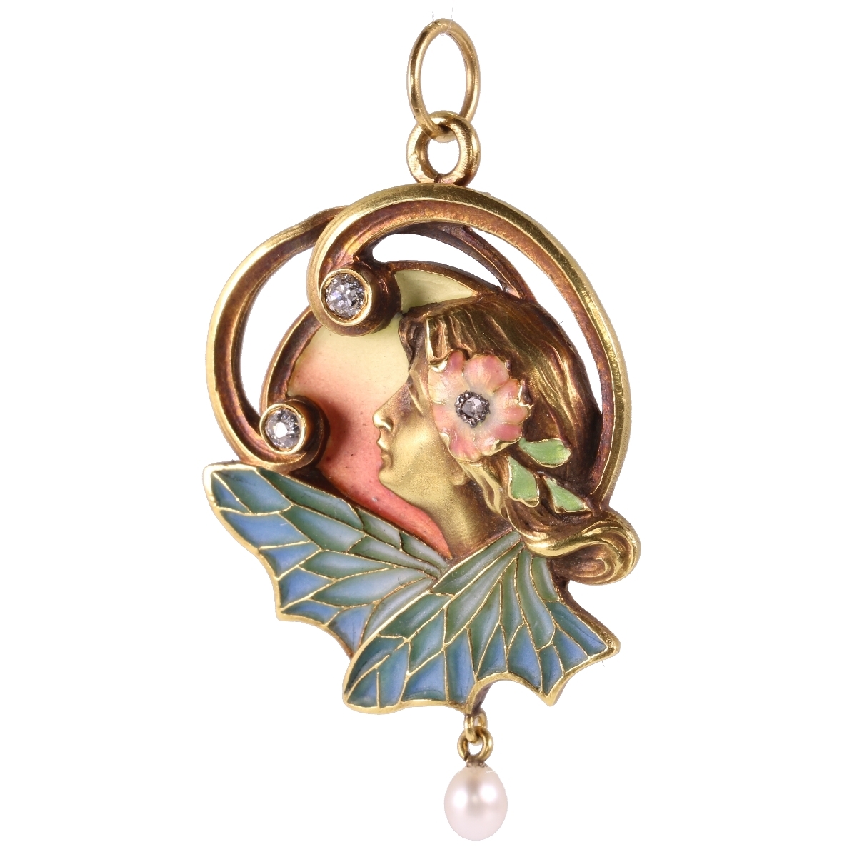 High quality Art Nouveau pendant/brooch with plique a jour enamel (image 3 of 13)